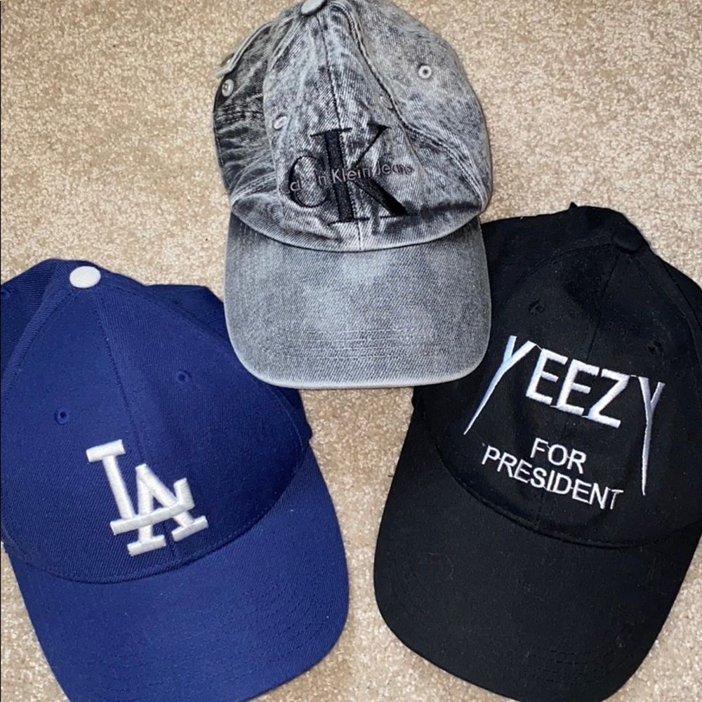 LA Dodgers, yeezy, and Calvin Klein hat bundle